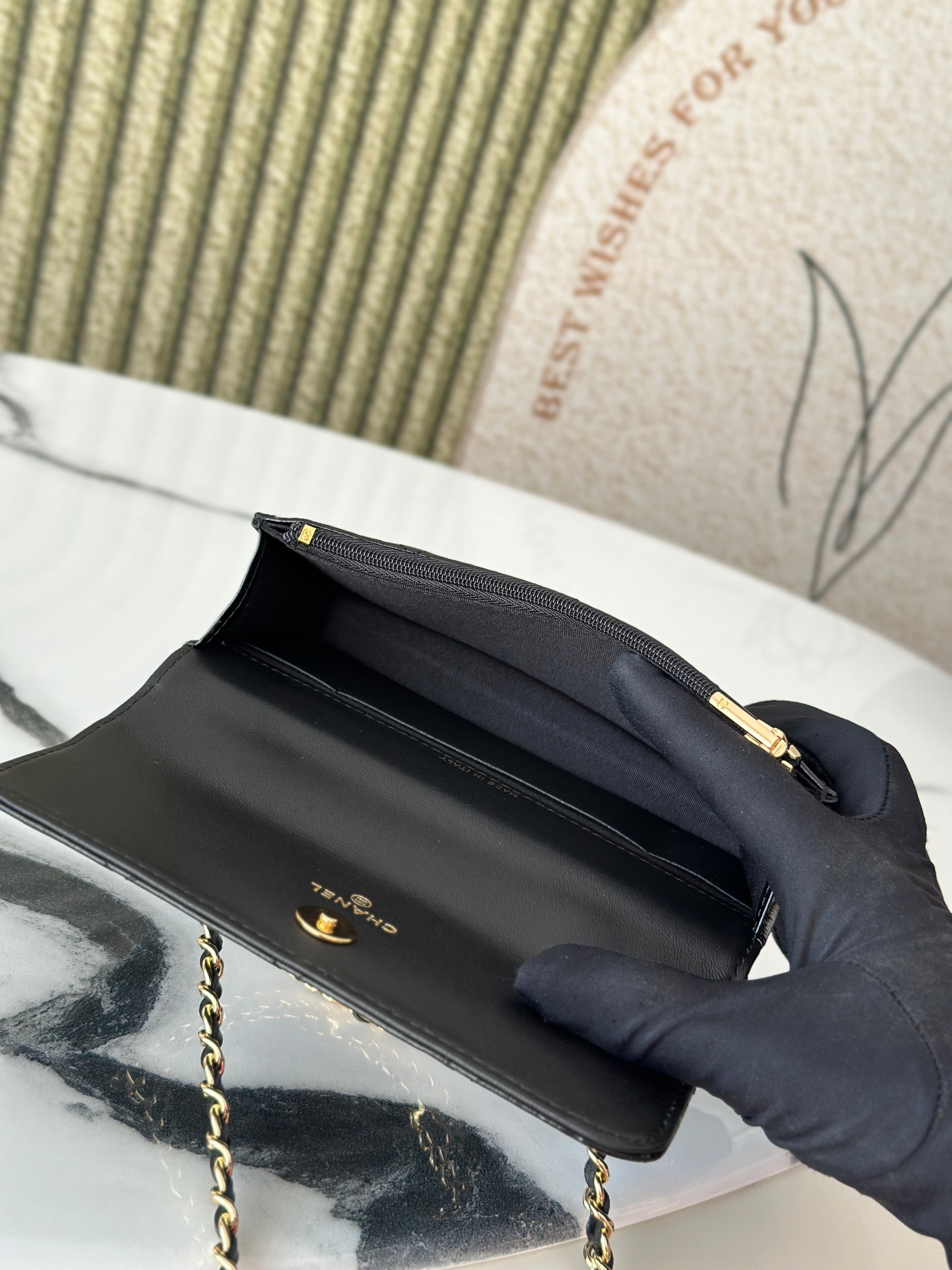 Black Shiny Calfskin Mini Flap Bag with Chain Handle (Model AP3656) - Mocuir