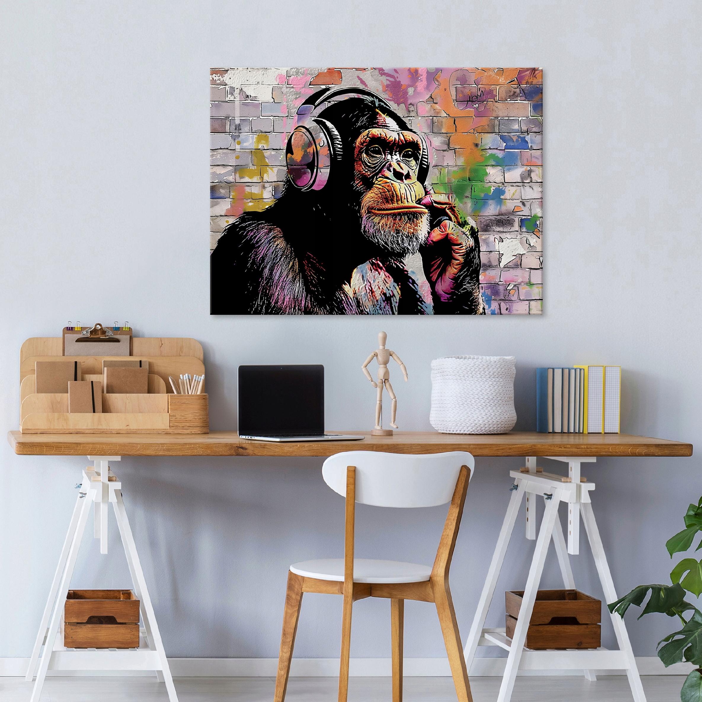Banksy monkey graffiti street art modern painting on canvas, 40x30