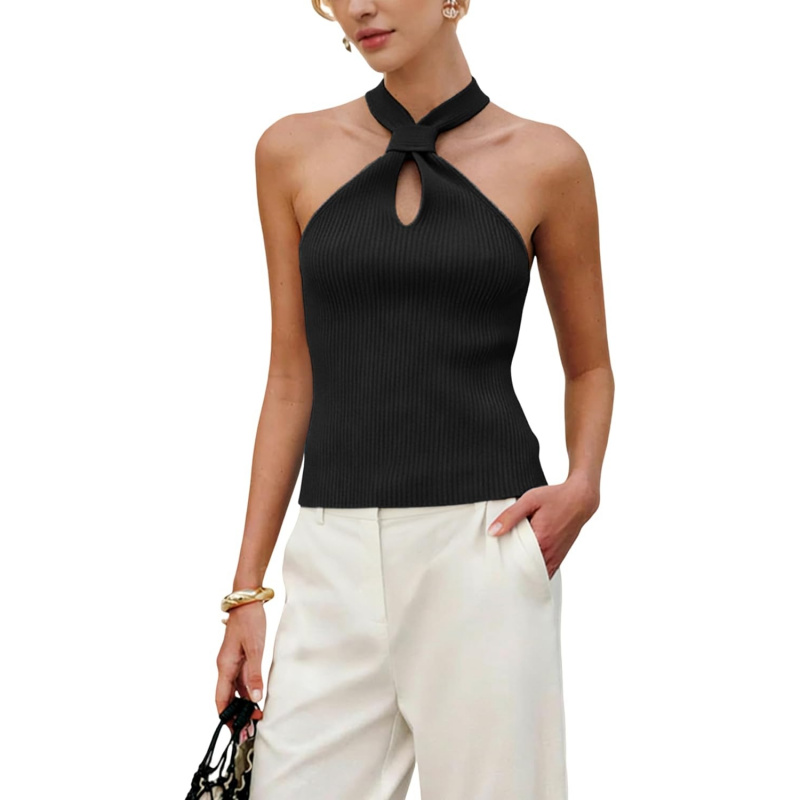 Women Halter Tank Tops Cross Over Sleeveless