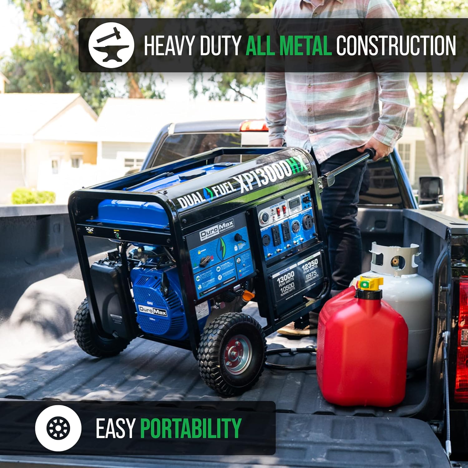 DuroMax XP13000HX Dual Fuel Portable Generator - 13000 Watt Gas or Propane Powered