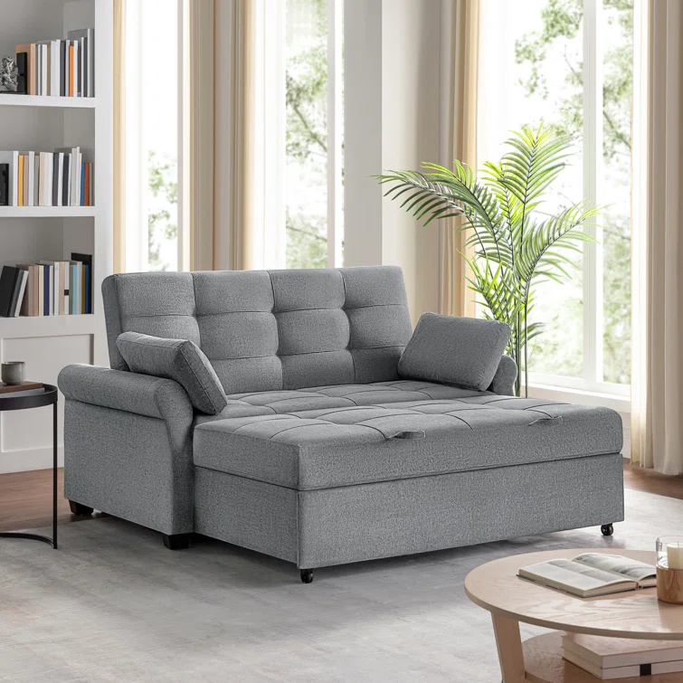 Serta Sabrina 73 Queen Rolled Arm Tufted Back Convertible Sleeper Sofa with Cushions