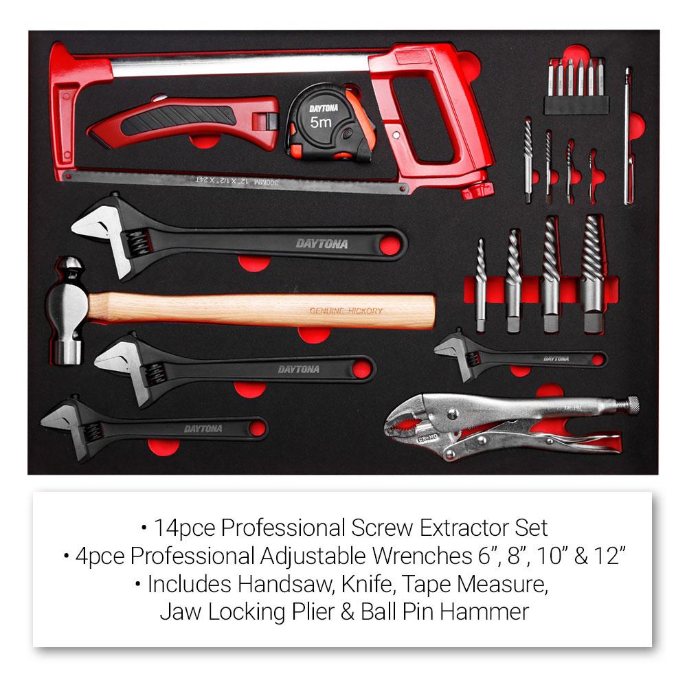 Daytona 655 Piece  Mechanical Tool Set with 43 12 Drawer Red Roller Cabinet