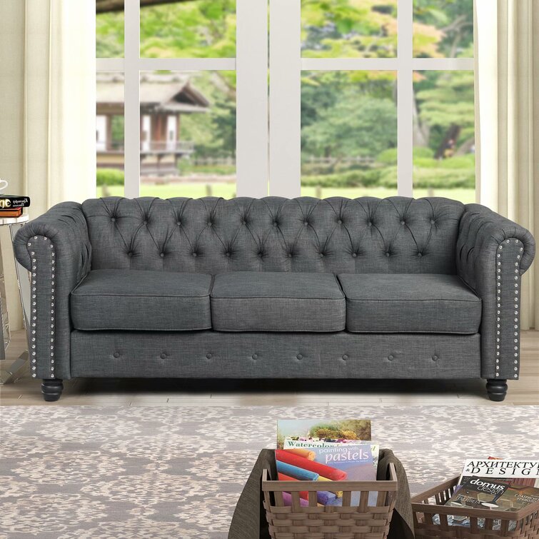 Gilles 82” Rolled Arm Chesterfield Sofa