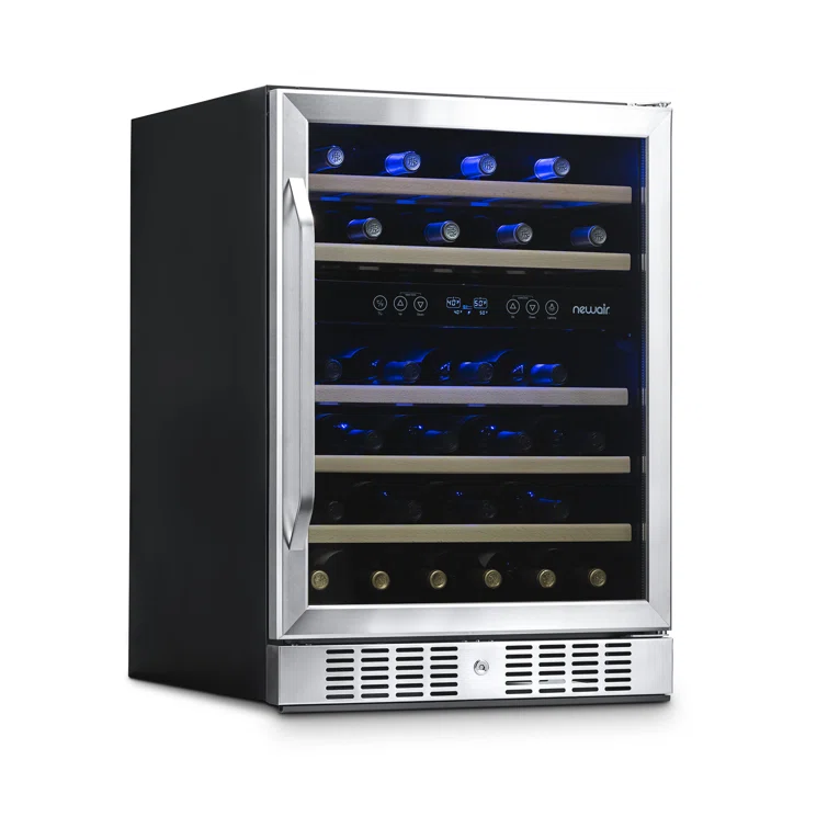 Newair 24 46 Bottle Dual Zone Built-in Wine Refrigerator with Beechwood Shelves and Safety Lock