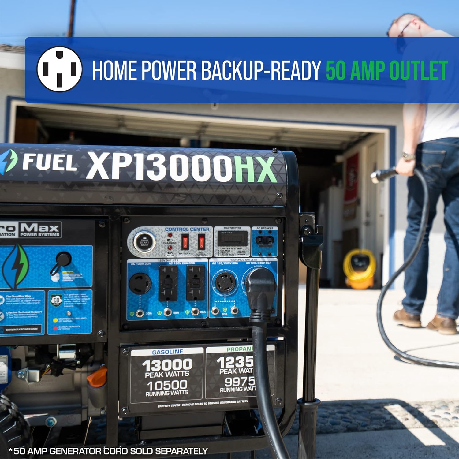 DuroMax XP13000HX Dual Fuel Portable Generator - 13000 Watt Gas or Propane Powered