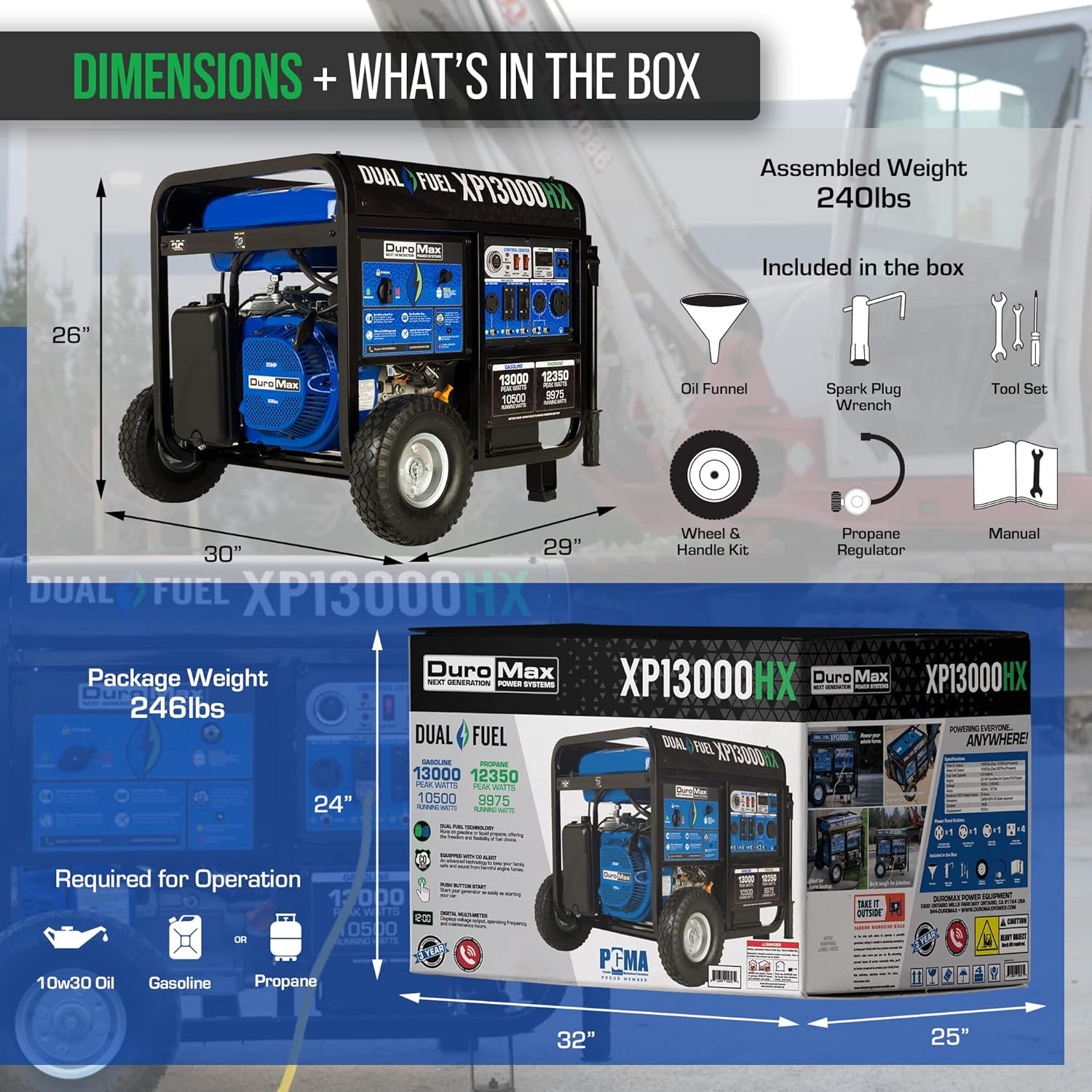 DuroMax XP13000HX Dual Fuel Portable Generator - 13000 Watt Gas or Propane Powered