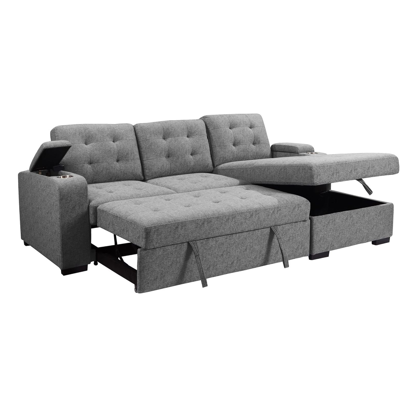 Benjara 120 Inch Sleeper Sectional Sofa Bed with Storage,