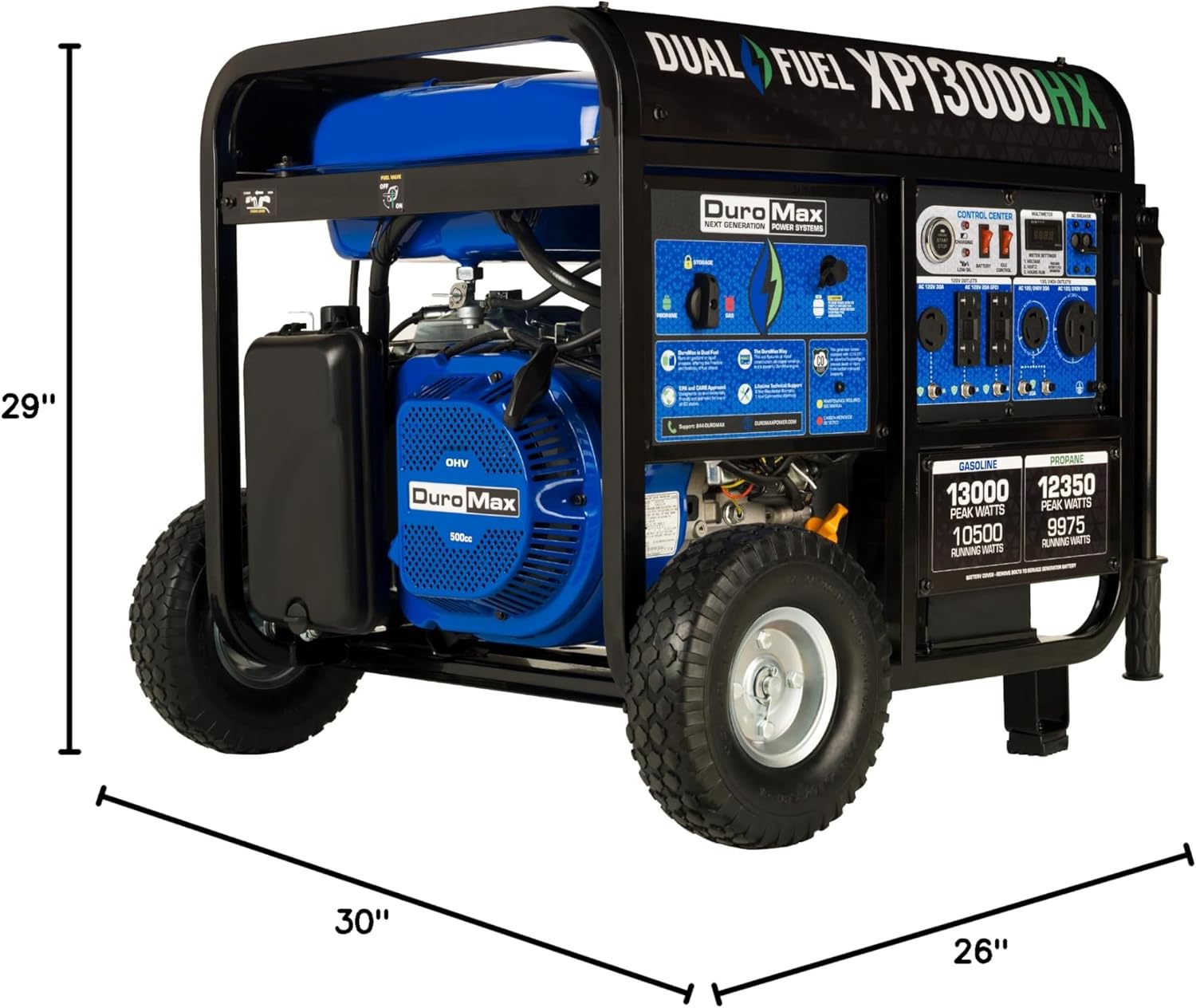 DuroMax XP13000HX Dual Fuel Portable Generator - 13000 Watt Gas or Propane Powered