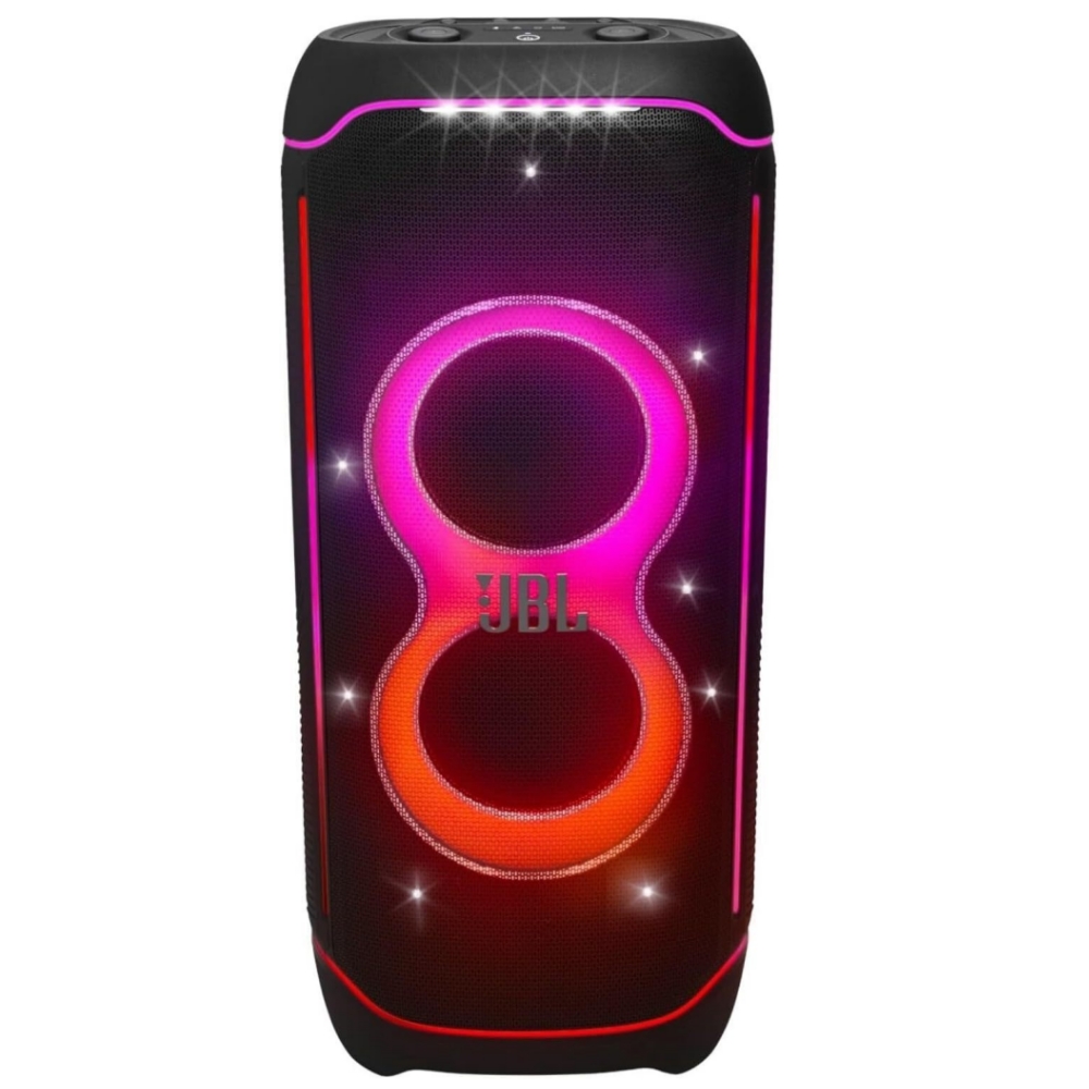 JBL Partybox Ultimate - Multi Purpose Party Speaker, with Wi-fi & Bluetooth Connectivity, Wireless, Lightshow, IPx4 Slashproof, Dual Mic & Guitar Inputs, Handle & Sturdy Wheels, Black