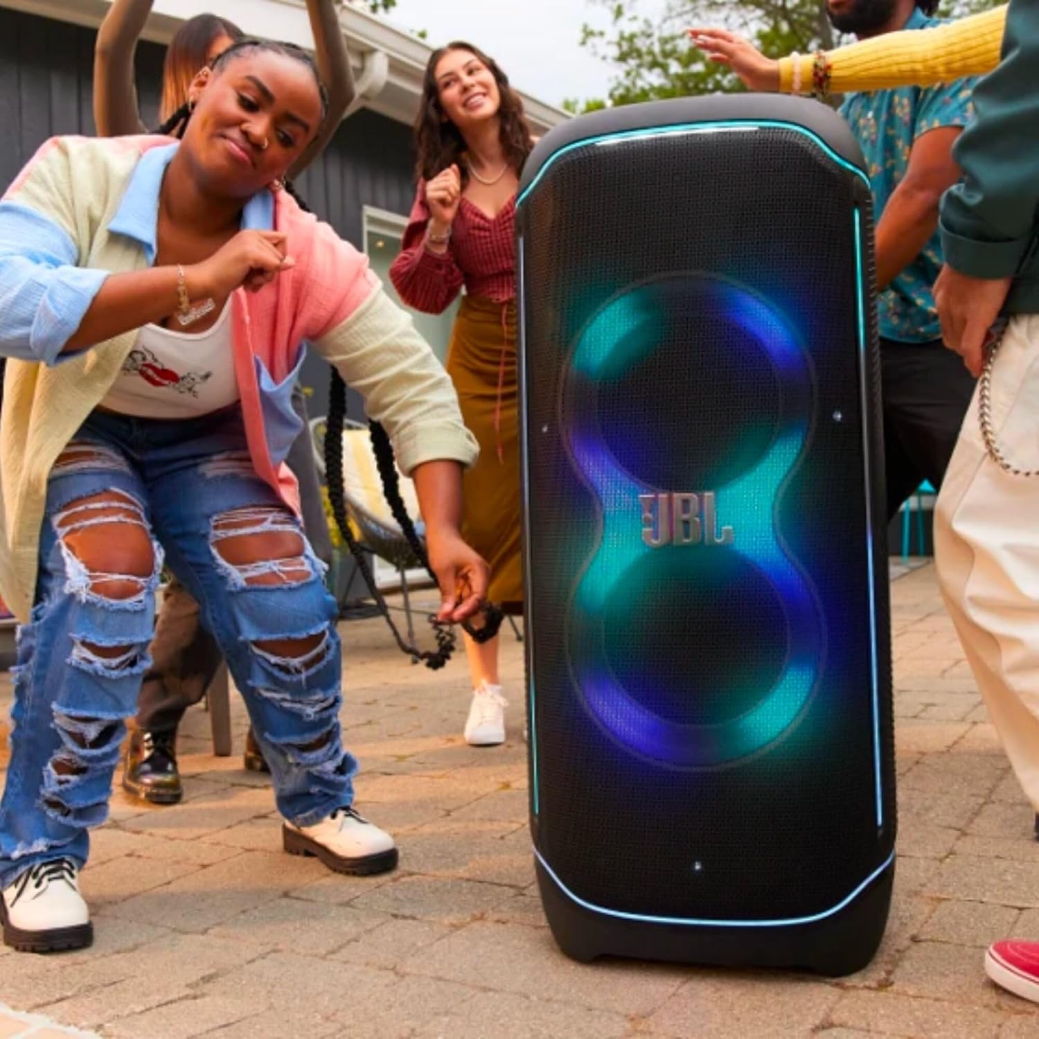 JBL Partybox Ultimate - Multi Purpose Party Speaker, with Wi-fi & Bluetooth Connectivity, Wireless, Lightshow, IPx4 Slashproof, Dual Mic & Guitar Inputs, Handle & Sturdy Wheels, Black