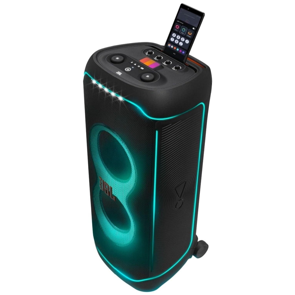 JBL Partybox Ultimate - Multi Purpose Party Speaker, with Wi-fi & Bluetooth Connectivity, Wireless, Lightshow, IPx4 Slashproof, Dual Mic & Guitar Inputs, Handle & Sturdy Wheels, Black