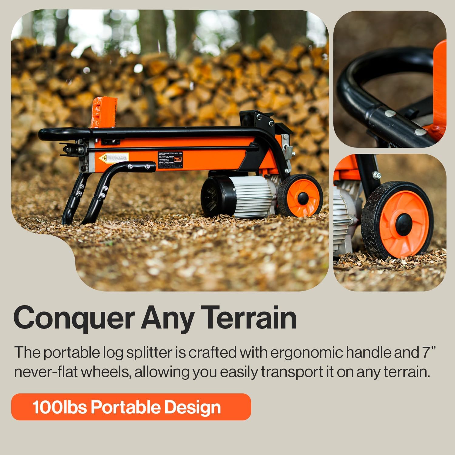 SuperHandy Log Splitter Portable 20 Ton Rapid Auto Return Ram System Bucher Gear Pump 7HP Engine Horizontal Full Beam Steel Wedge Firewood Splitting Forestry Harvesting