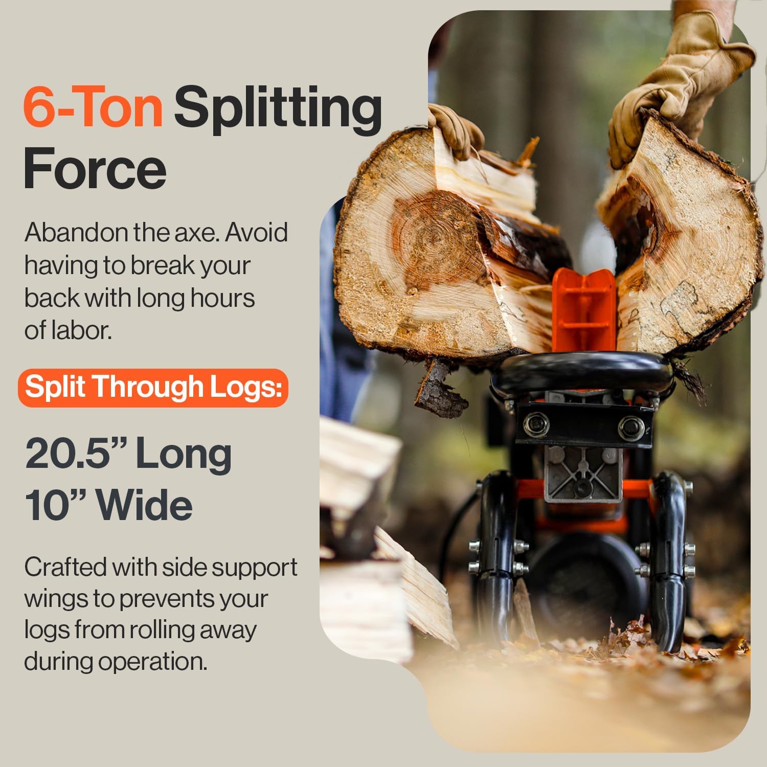 SuperHandy Log Splitter Portable 20 Ton Rapid Auto Return Ram System Bucher Gear Pump 7HP Engine Horizontal Full Beam Steel Wedge Firewood Splitting Forestry Harvesting