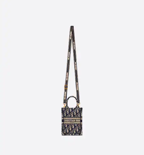 MINI DIOR BOOK TOTE PHONE BAG Blue Dior Oblique Embroidery (13 x 18 x 5 cm)