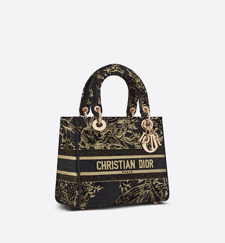 MEDIUM LADY D-LITE BAG Black Multicolor Dior Jardin d-Hiver Embroidered Cotton with Velvet and Metallic Thread