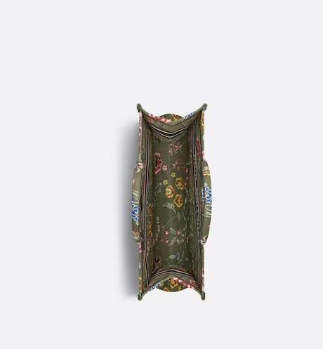 LARGE DIOR BOOK TOTE Green Multicolor Dior Petites Fleurs Embroidery (42 x 35 x 18.5 cm)