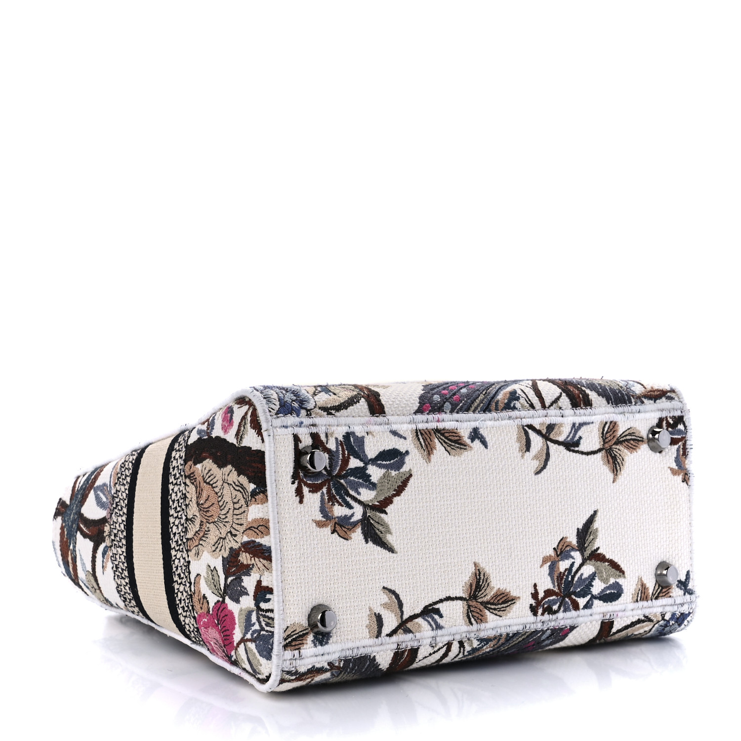CHRISTIAN DIOR Canvas Embroidered Jardin D-Hive Medium Lady D-Lite Ecru Multicolor