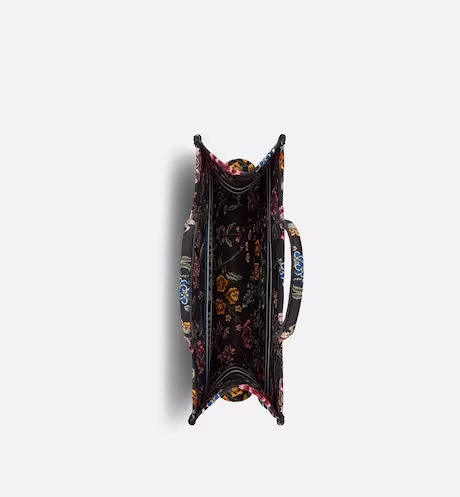 LARGE DIOR BOOK TOTE Black Multicolor Dior Petites Fleurs Embroidery (42 x 35 x 18.5 cm)