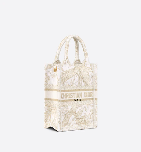 MINI DIOR BOOK TOTE PHONE BAG Dior Jardin d-Hiver Embroidery with Gold-Tone Metallic Thread (13 x 18 x 5 cm)