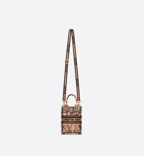MINI DIOR BOOK TOTE PHONE BAG Powder Pink Dior Jardin Magique Embroidery (13 x 18 x 5 cm)