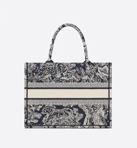 MEDIUM DIOR BOOK TOTE Blue Toile de Jouy Reverse Embroidery (36 x 27.5 x 16.5 cm)