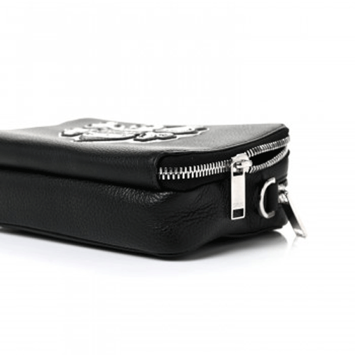 CHRISTIAN DIOR X SHAWN STUSSY Grained Calfskin Double Zip Crossbody Pouch Black