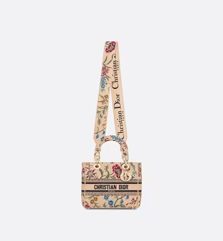 MEDIUM LADY D-LITE BAG Natural Multicolor Raffia Embroidered with Dior Petites Fleurs