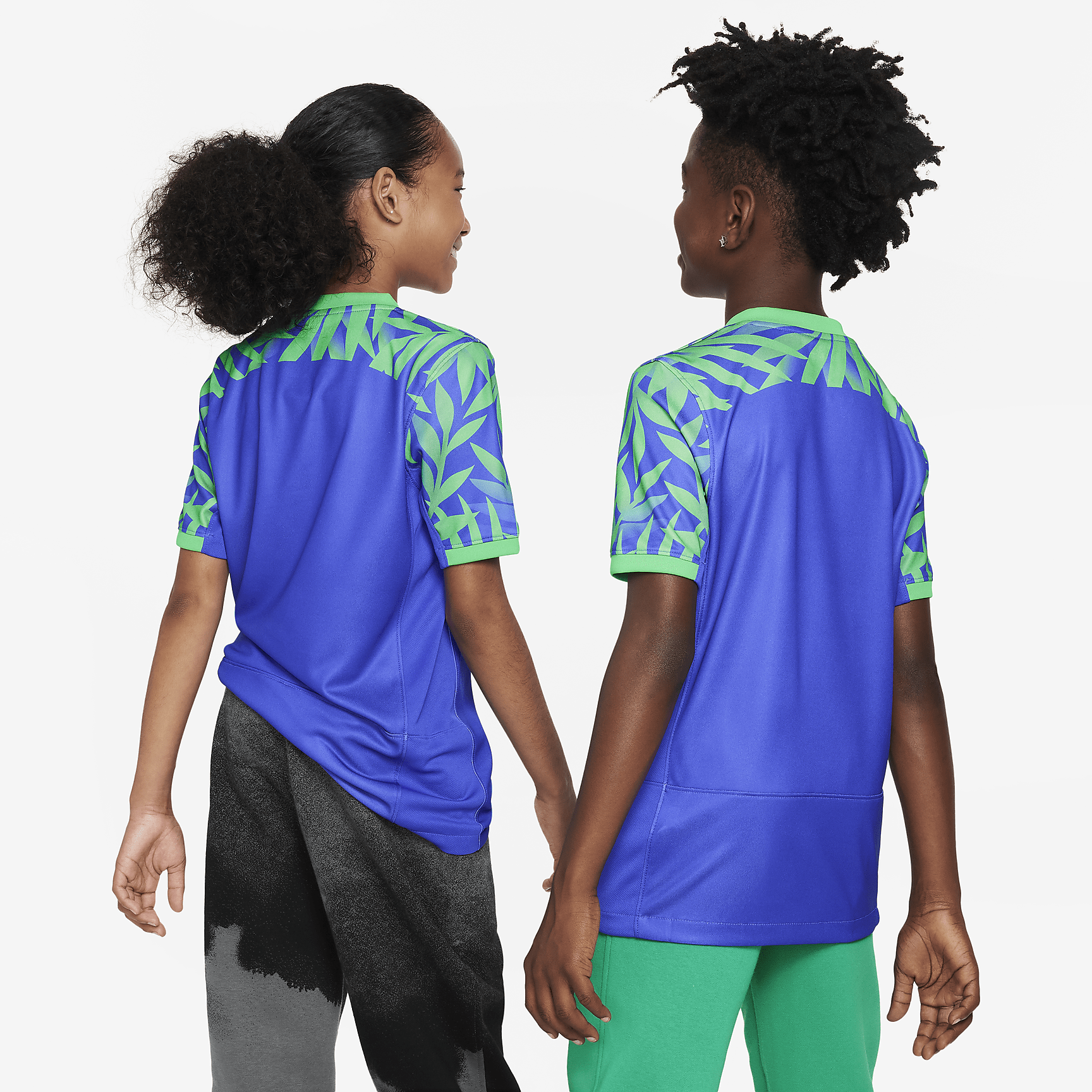 Brazil 2023 Stadium Away Big Kids' Nike Dri-FIT Soccer Jersey - Paramount Blue/Green Spark/Green Spark