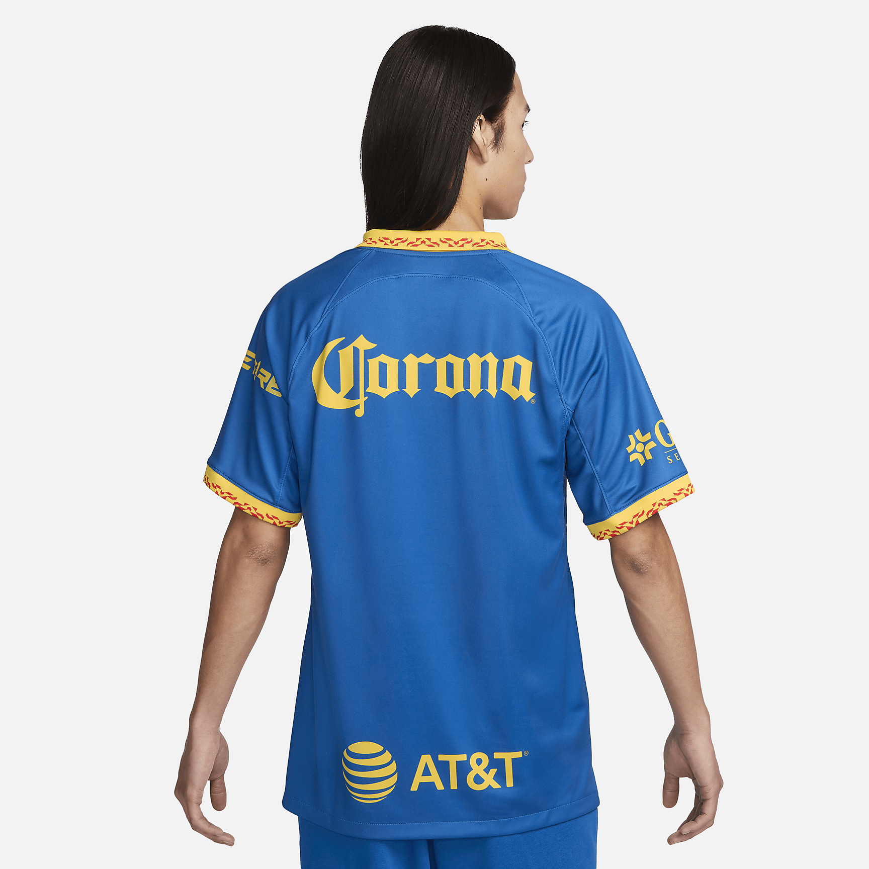 Club América 2023/24 Stadium Away Men's Nike Dri-FIT Soccer Jersey - Blue Jay/Tour Yellow/Habanero Red