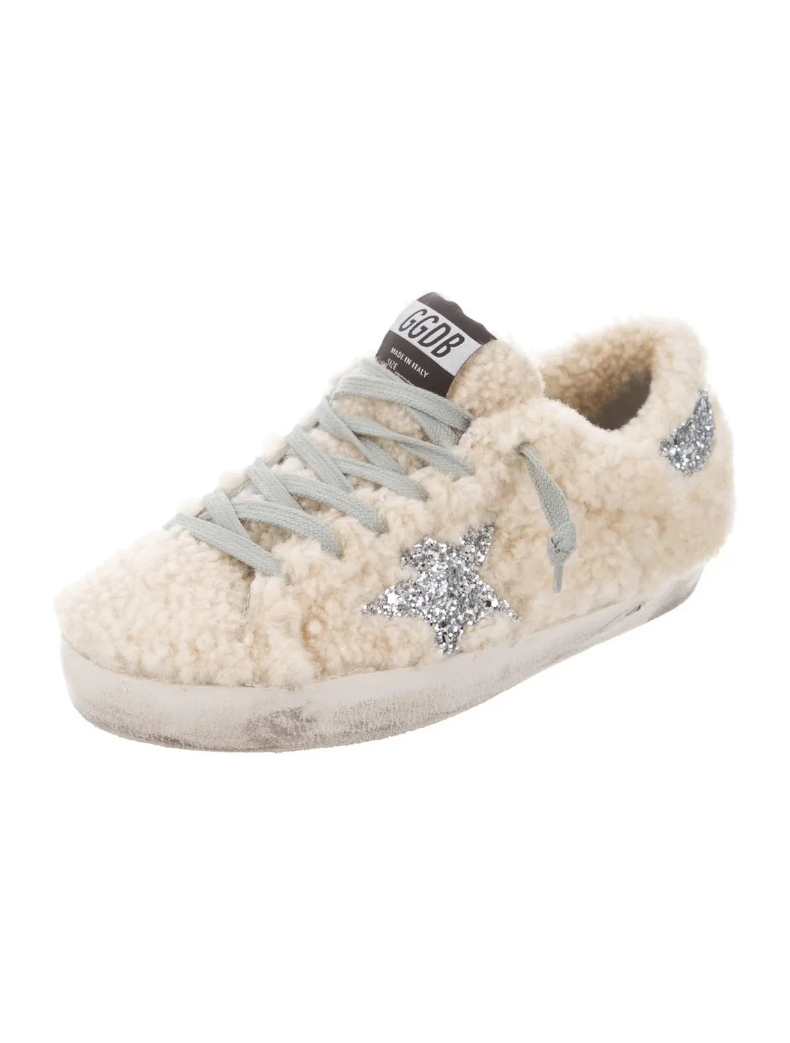 Superstar Shearling Glitter In Beige/silver