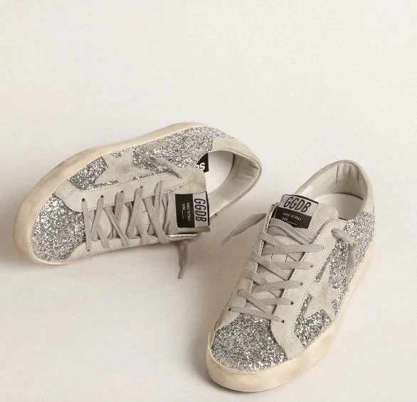 Super-Star Women in silver glitter with a grey ice suede star