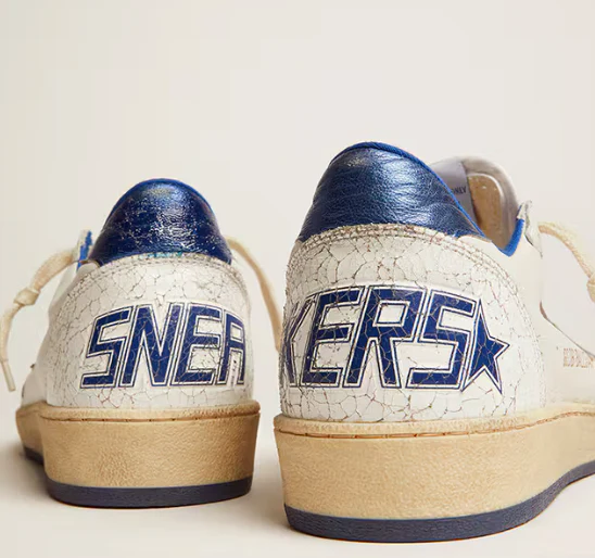 Ball Star in white nappa leather with a star and blue laminated leather reinforcement