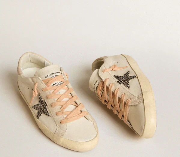 Super-Star LTD in leather with a beige suede star and Swarovski studs