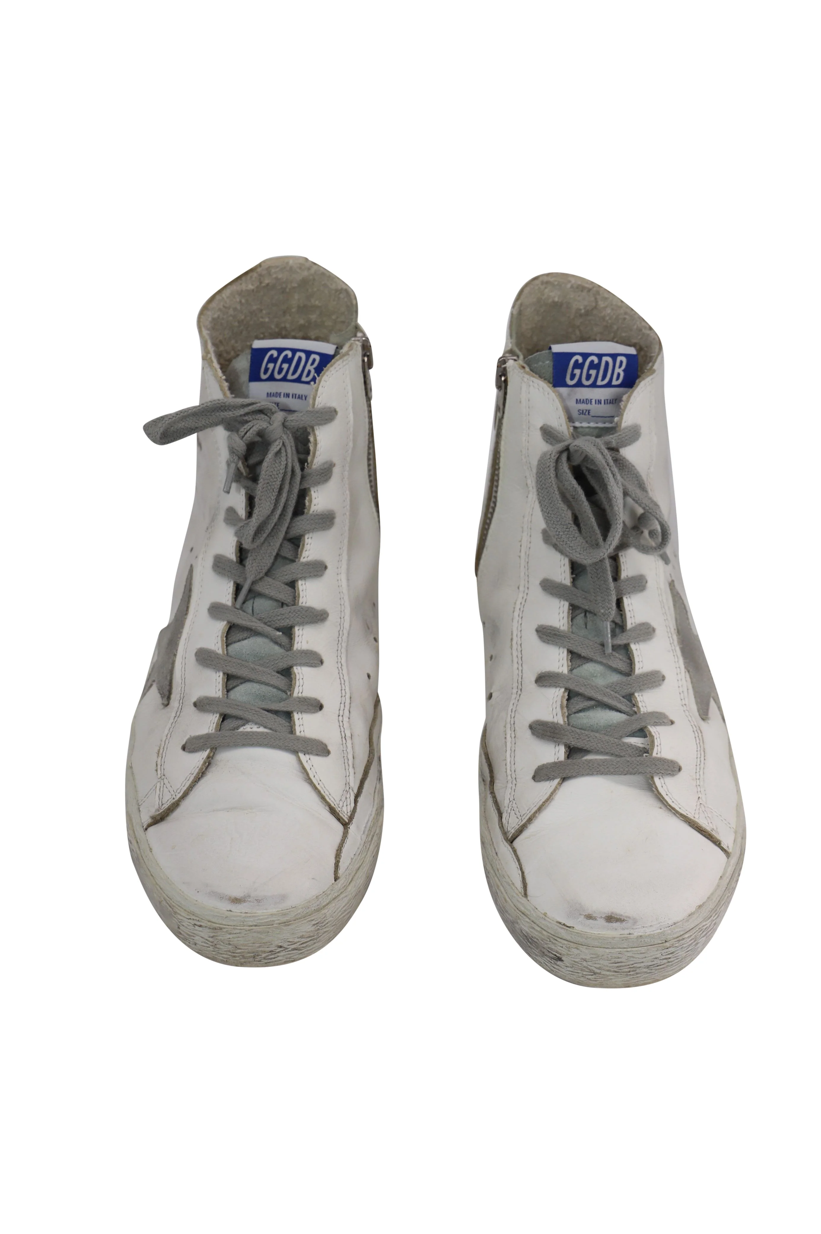 Golden Goose Francy Distressed High-Top Sneakers in White Calfskin Leather