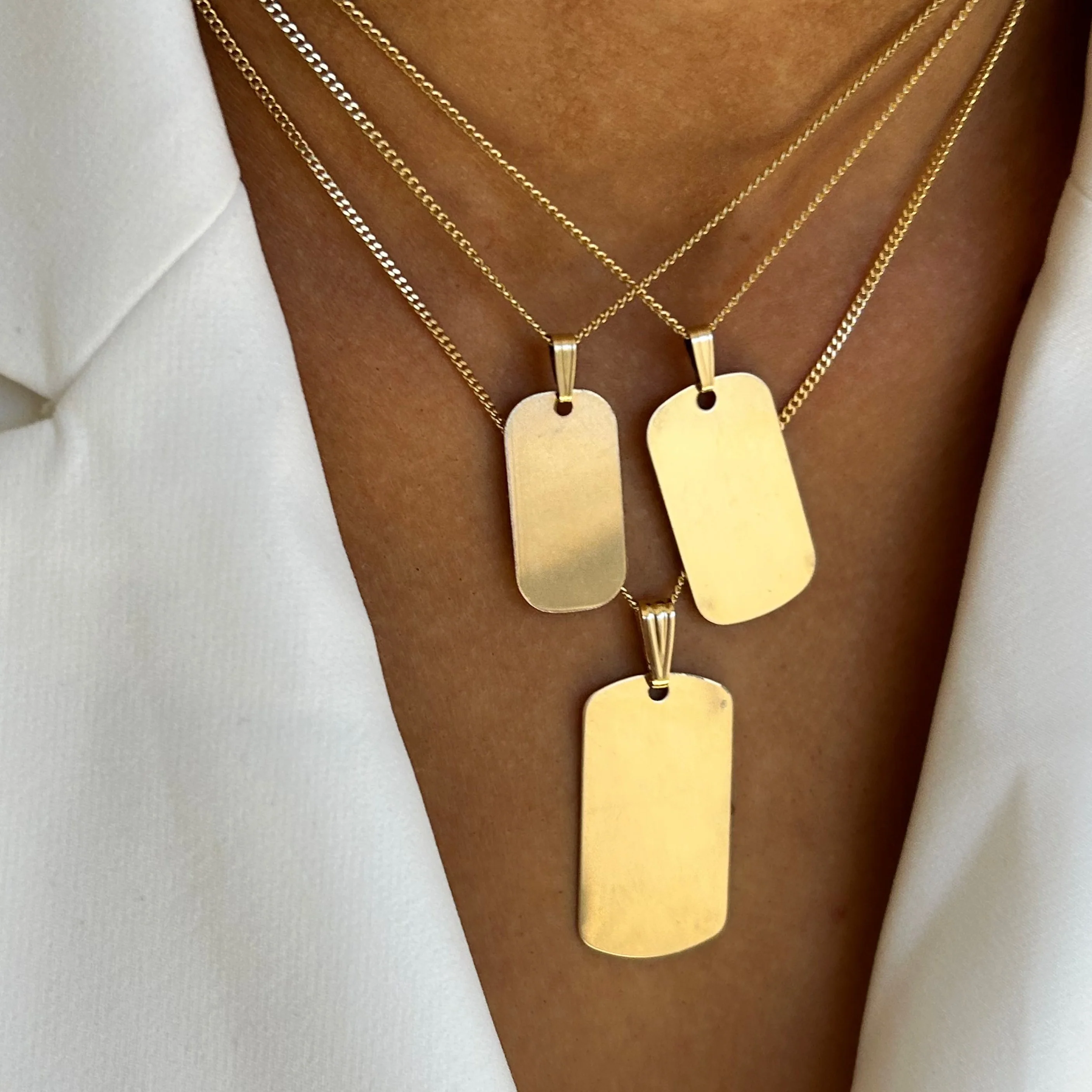 Gold Engraved Dog Tag Necklace