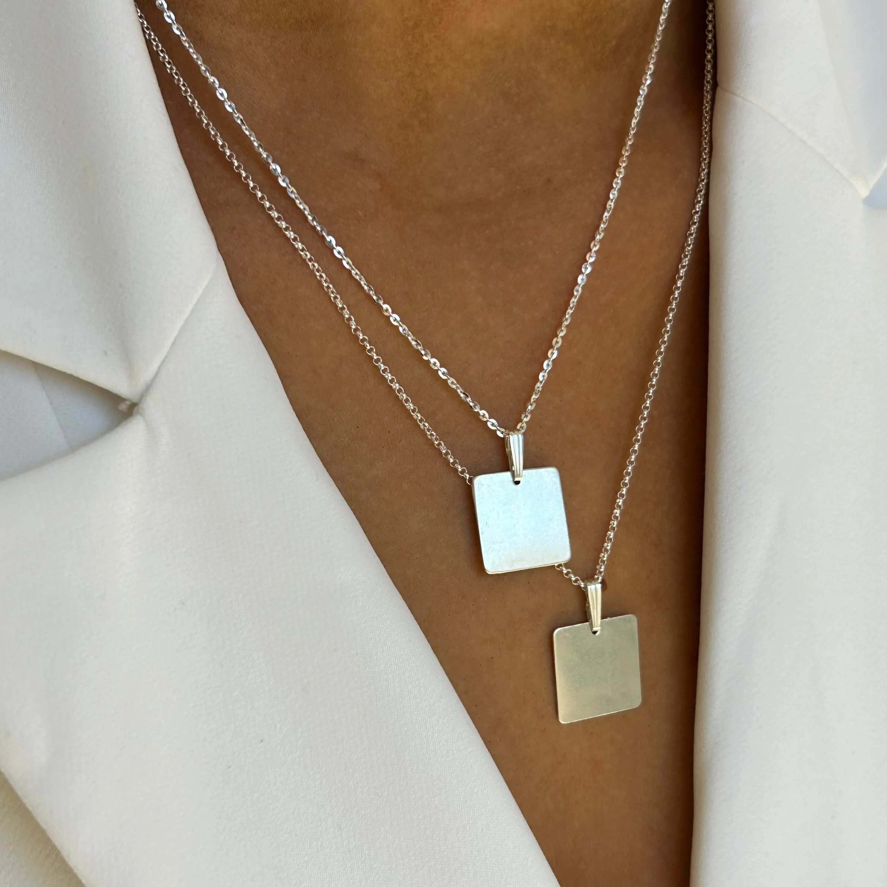 Silver Engraved Square Necklace