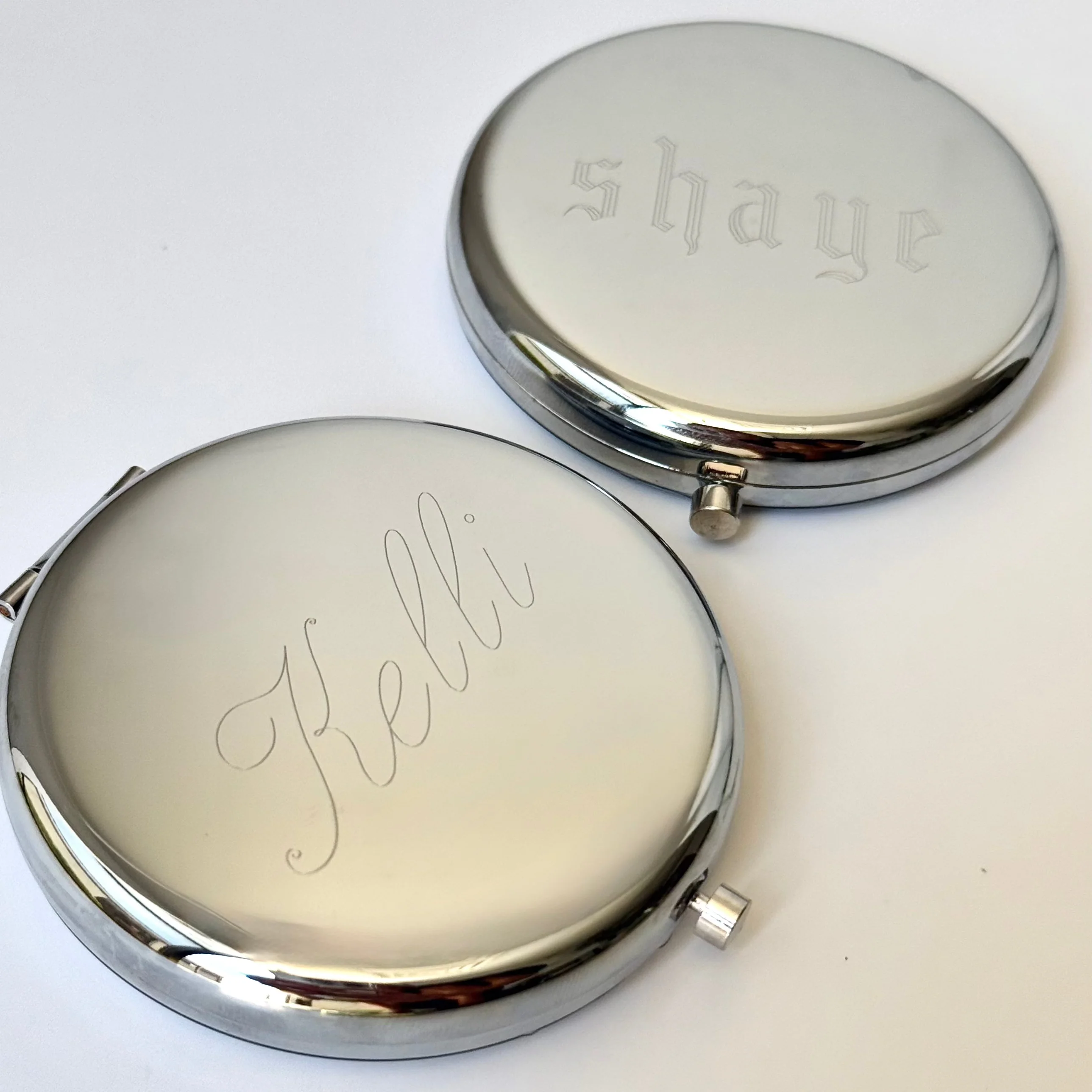 Silver Engraved Compact Mirror