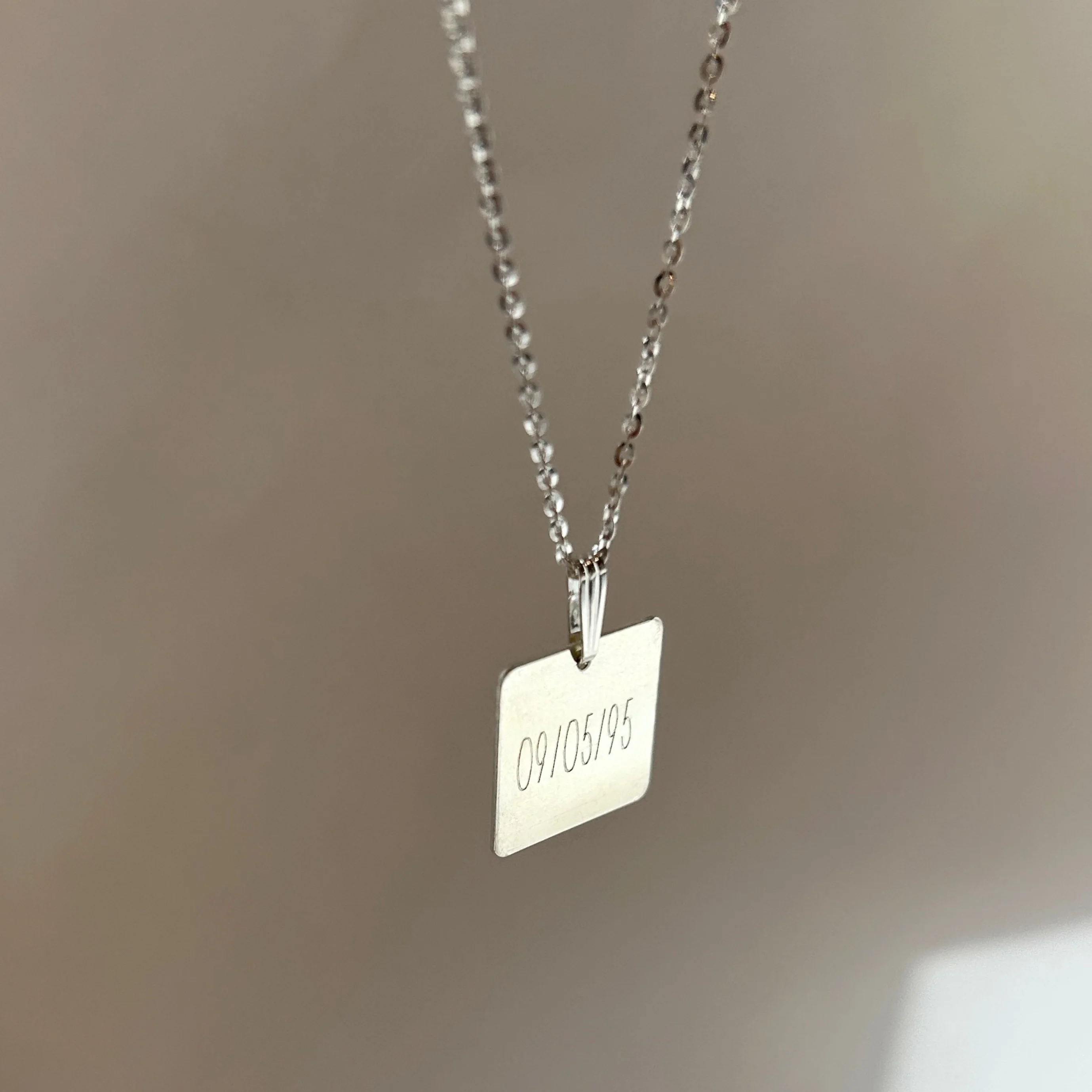 Silver Engraved Square Necklace