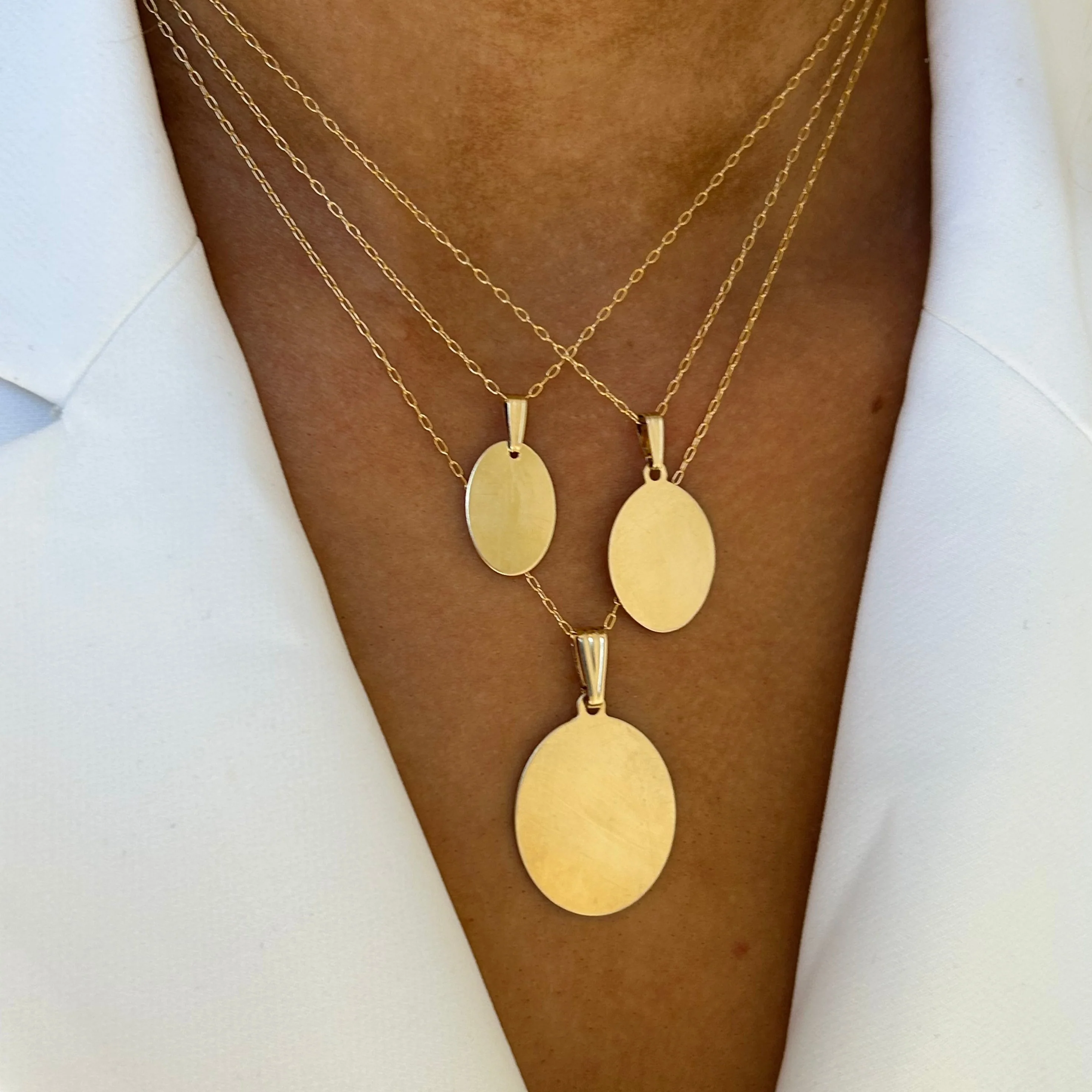 Gold Engraved Oval Necklace