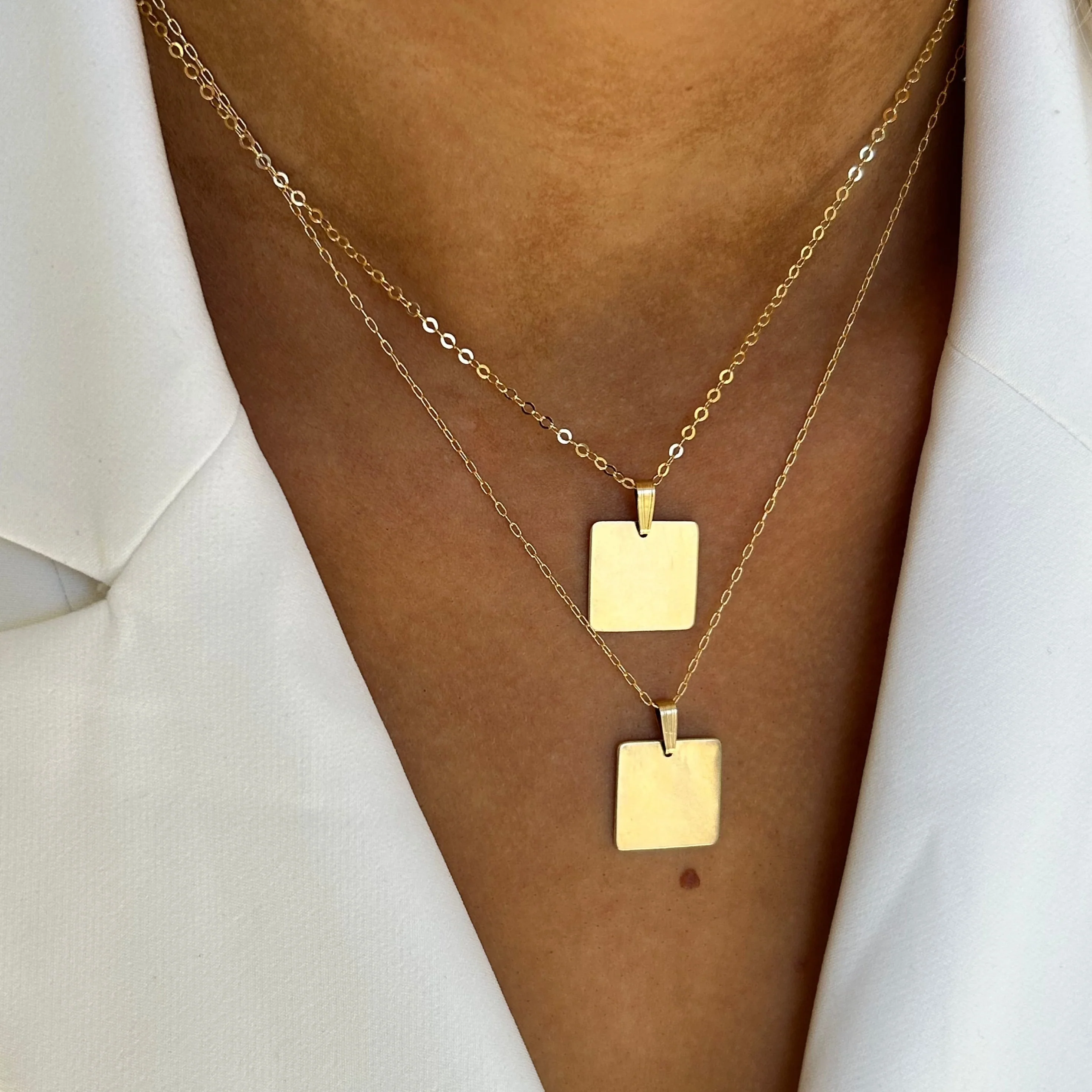 Gold Engraved Square Necklace