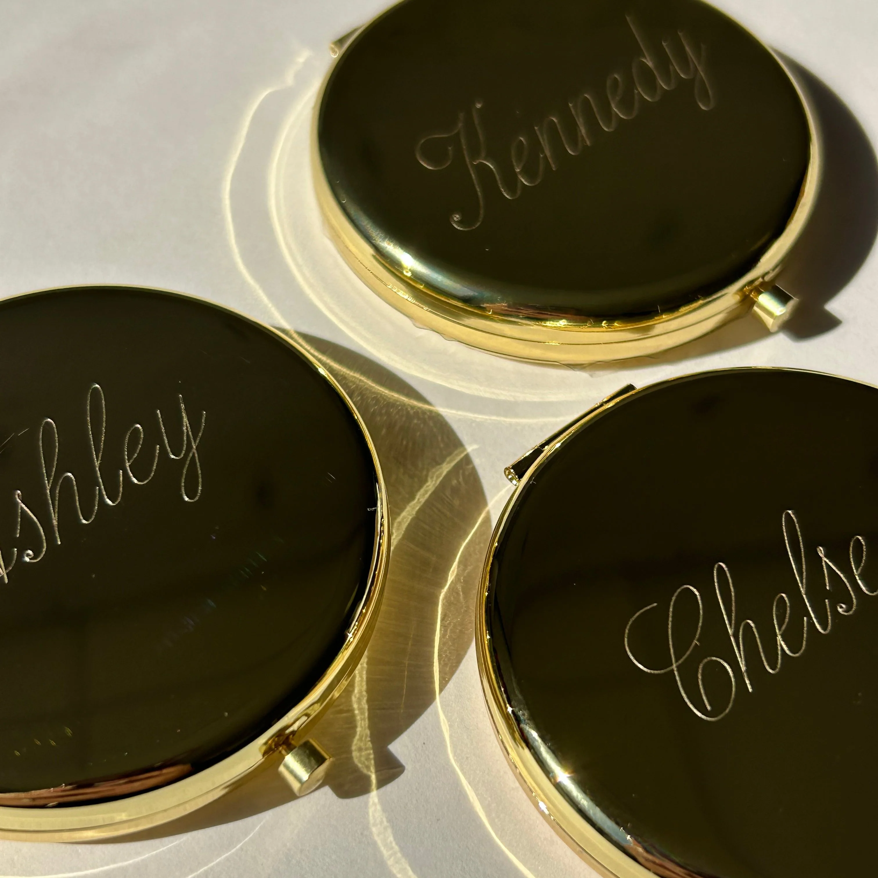 Gold Engraved Compact Mirror