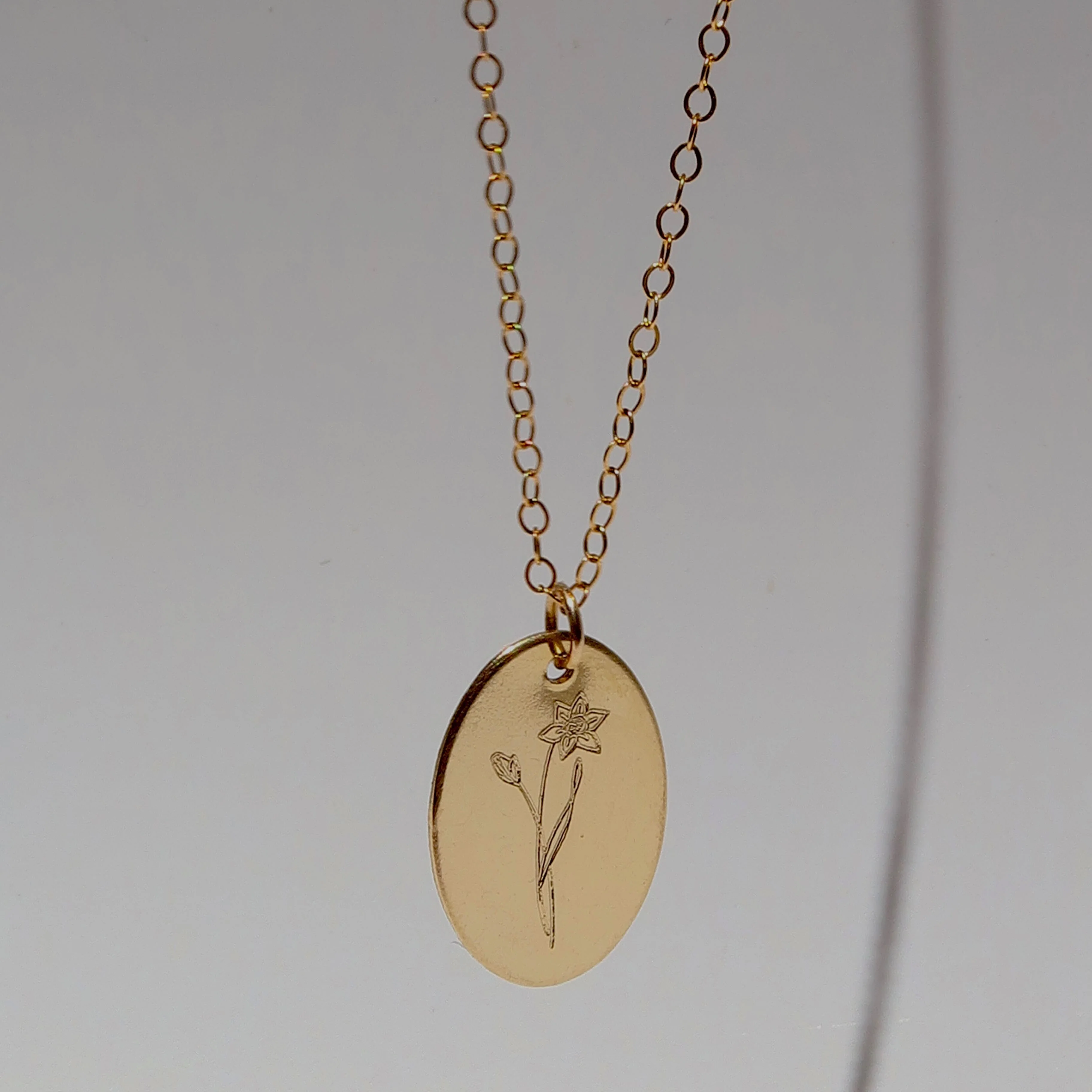 Gold Engraved Birth Flower Necklace