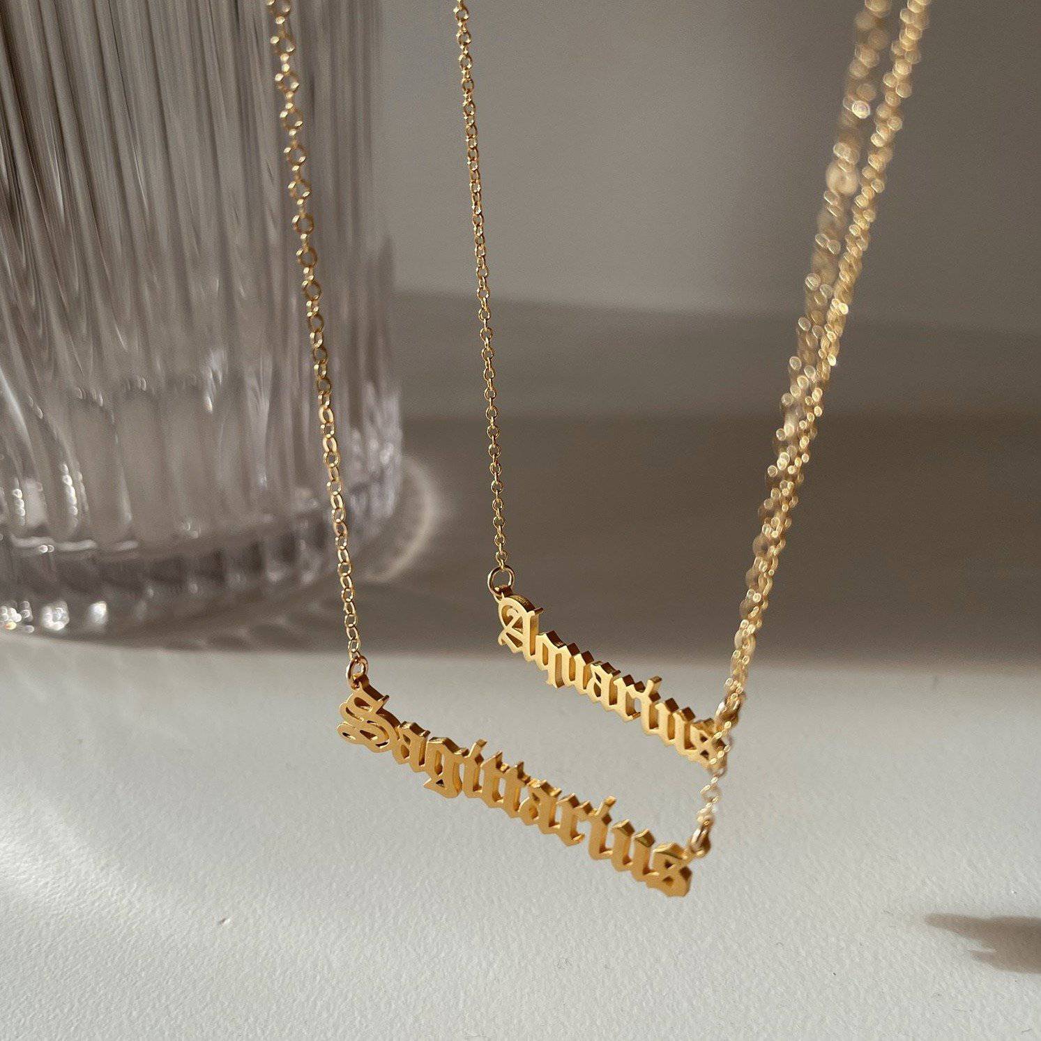 Zodiac Nameplate Necklace