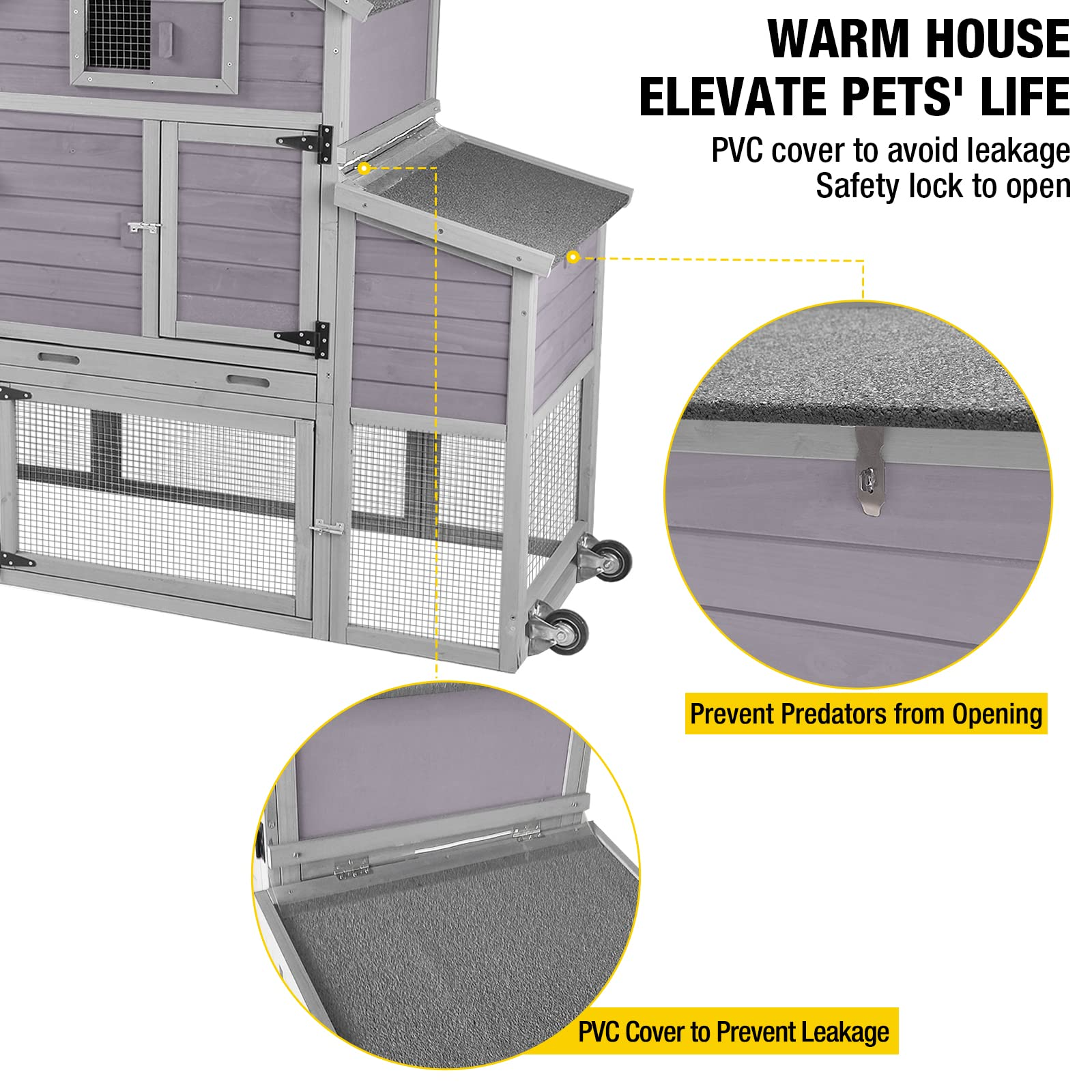 【Home&Garden】80 Movable Chicken Coop with Wheel and Run, Large Backyard Hen House with Nesting Box