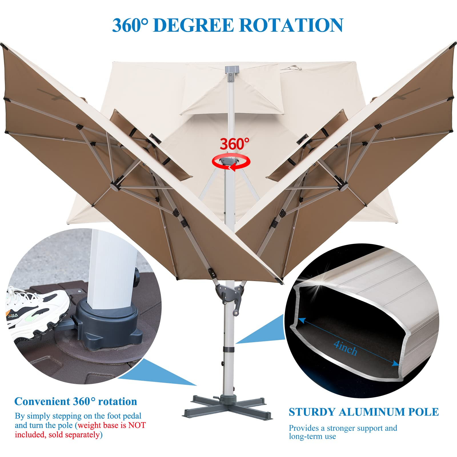 【Home&Garden】10 FT Square Cantilever Umbrella with Solar LED Lights & Cross Base, Large Patio Umbrella