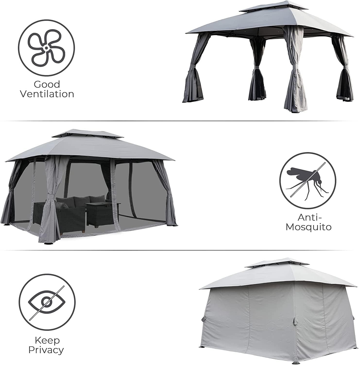 Grand patio Gazebo 3×4m with Side Netting, Garden Gazebo Event Shelter Sun Shade Heavy Duty Outdoor Canopy for BBQ, Event, Party