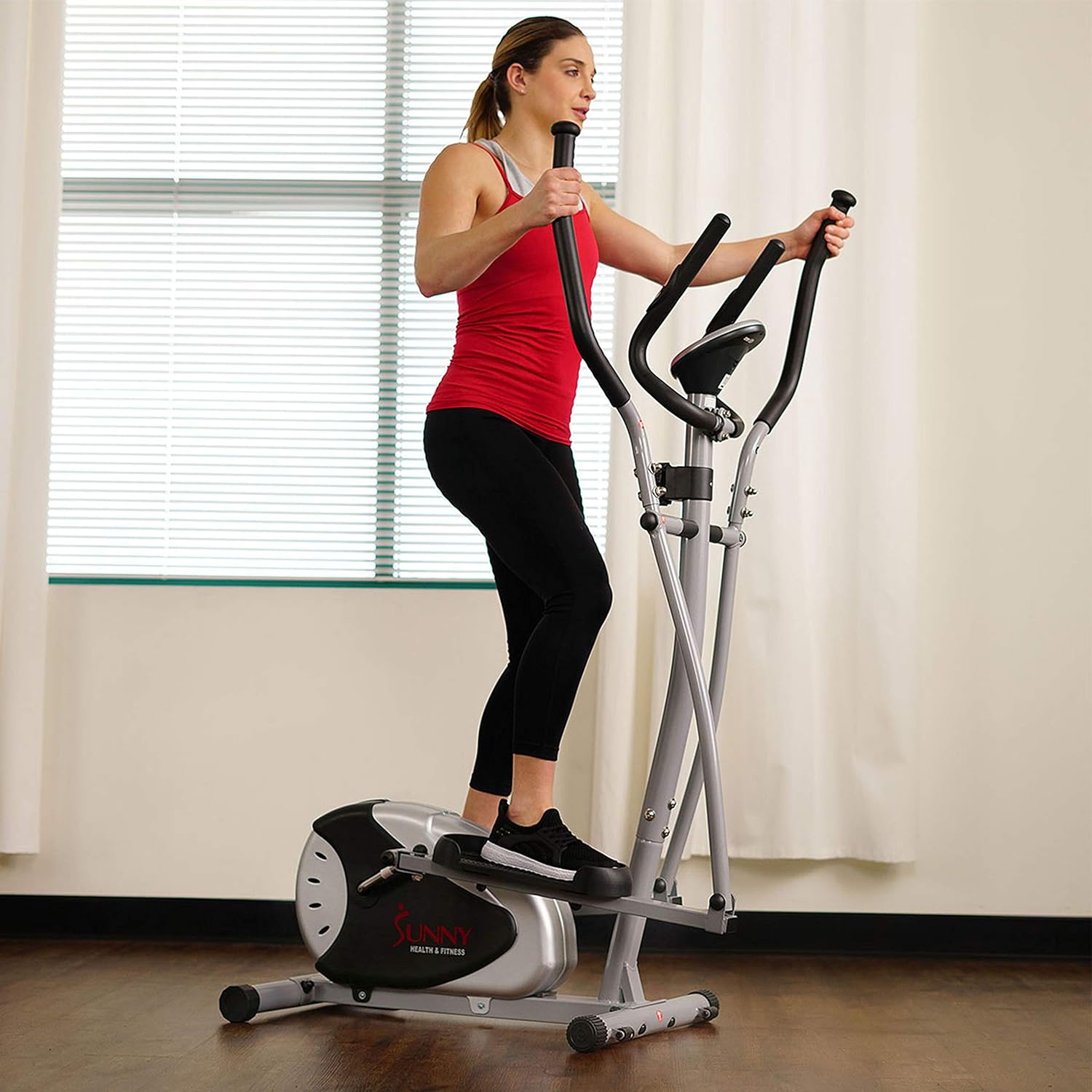 Sunny Health & Fitness Stepping Elliptical Cross Trainer, Total Body Cross Trainer w/LCD Monitor, Low Impact Exercise Equipment for Home and Optional Exclusive Advanced Style