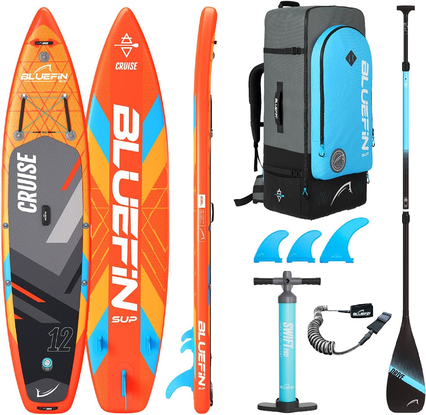 Bluefin Cruise SUP Inflatable Stand Up Paddle Board | Premium Paddleboard Accessories | Multiple sizes: Kids, 9'8, 10'4, 10’8, 12’, 15'