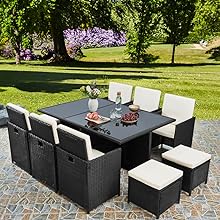 RayGar Deluxe 11 Piece 10 Seater Rattan Cube Dining Table Garden Furniture Patio Set (Grey/Black)
