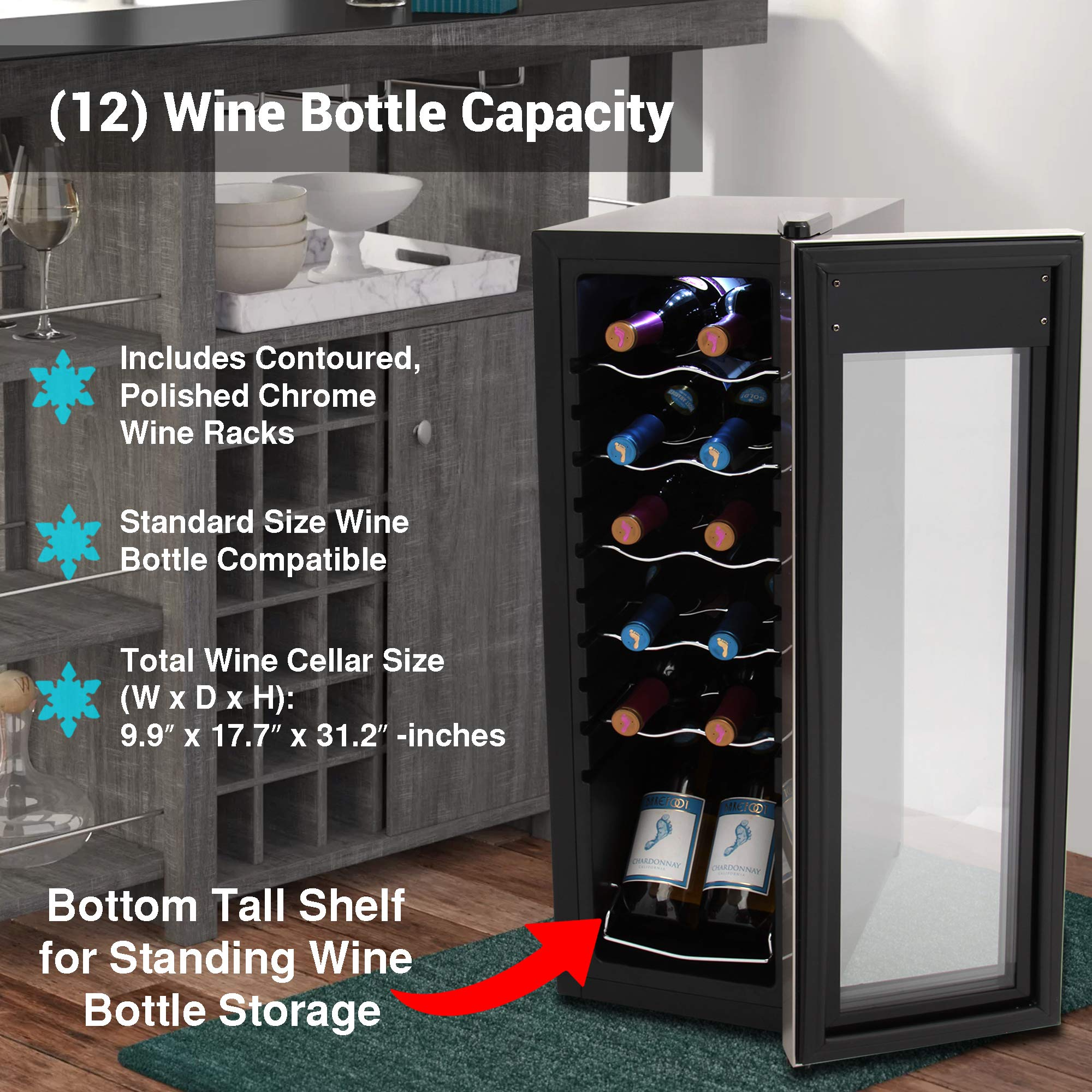 【Appliances】NutriChef PKCWC12 12 Bottle Cooler Refrigerator White and Red Countertop Chiller